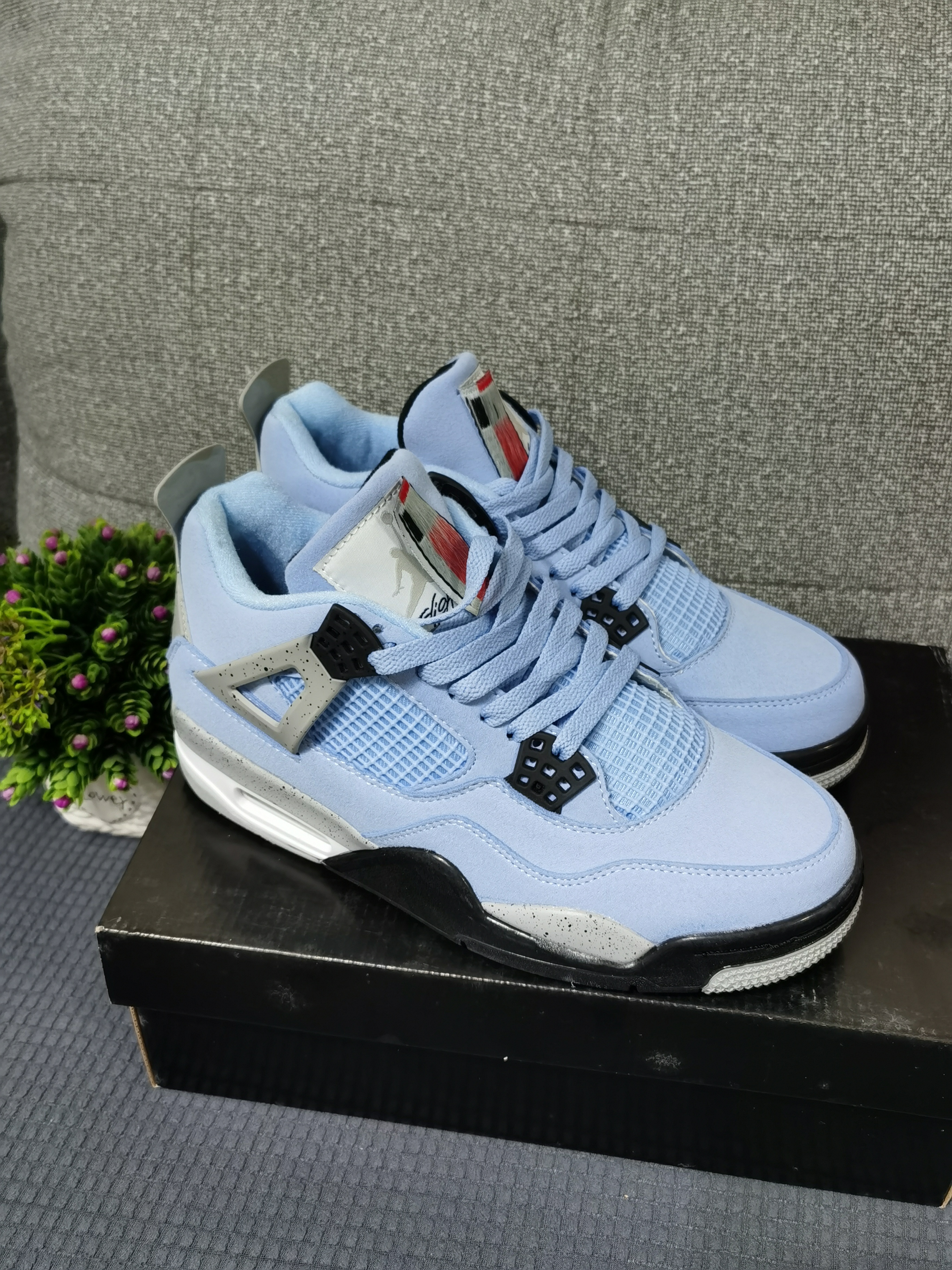 Air Jordan 4 UNC Jade Blue Black White Shoes - Click Image to Close